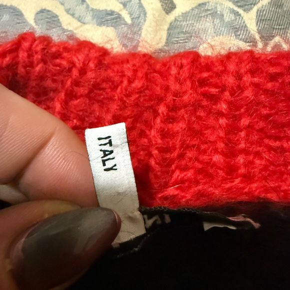 Ganni Black and Red Mohair Striped Cropped Sweater Size Medium - Picture 3 of 7